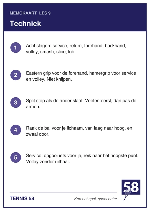 Memokaart van les 9